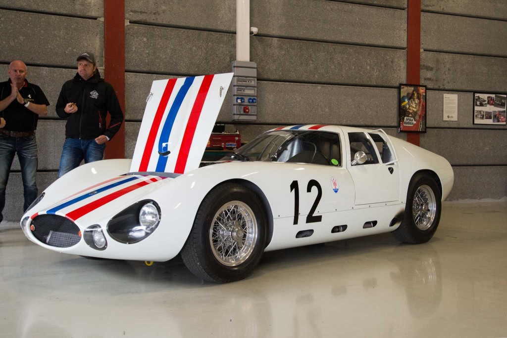 Maserati Tipo 154. Replika av bilen som Lloyd "Lucky" Casner krasjet og mistet livet i under trening til Le Mans i 1965